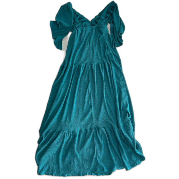 Lunnow Teal Off-the-Shoulder Tiered Dress – Size M - Picture 3 of 3